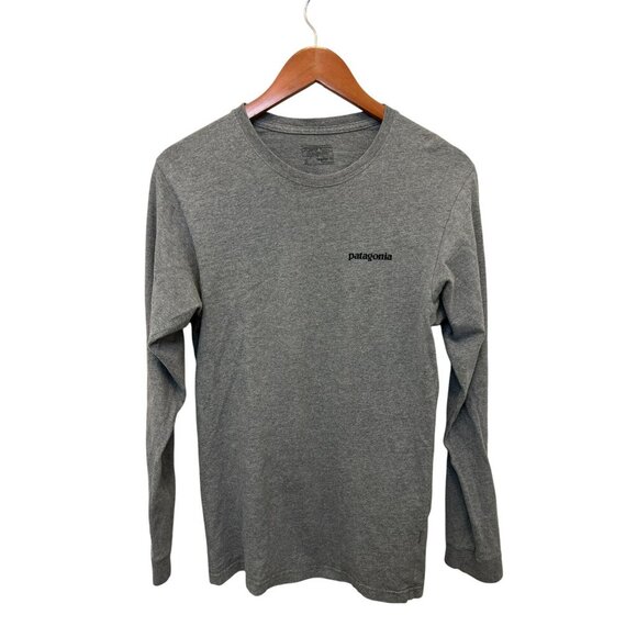 Patagonia Men's Small Long Sleeve T-Shirt Crewneck Grey Back Logo Graphic | - Picture 4 of 7